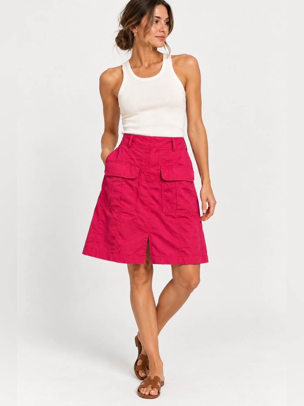 Plenty by Tracy Reese Anthropologie 4 pocket Vibrant Pink A-Line Cargo Skirt NWT